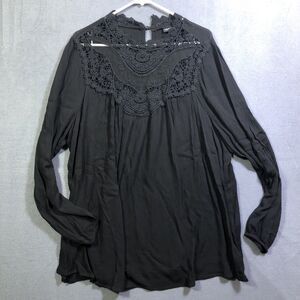 Torrid Size 2 Whimsigoth Dark Romantic Black Lace Victorian Neckline LS Blouse